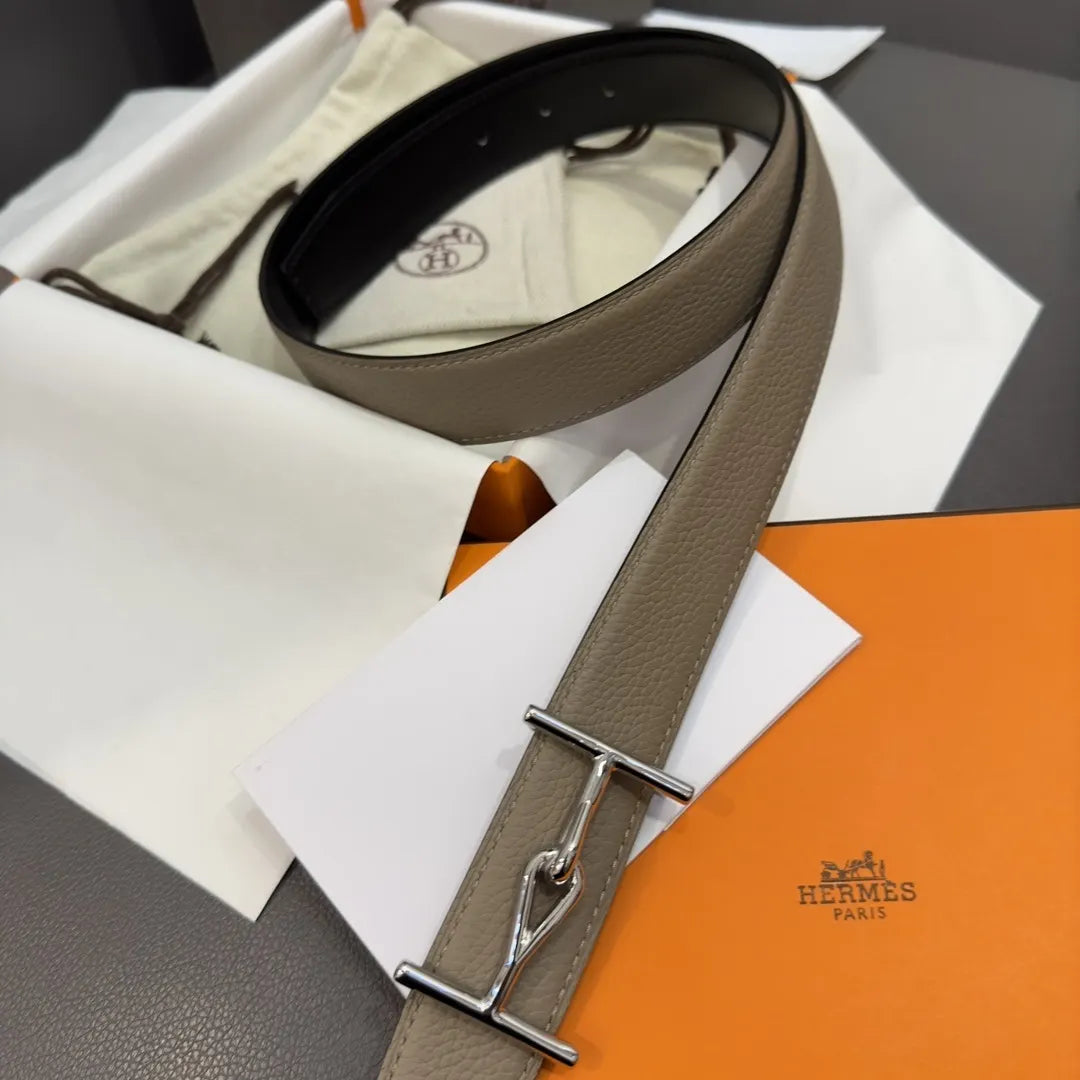 Hermes Khaki Leather Belt - Hình 3