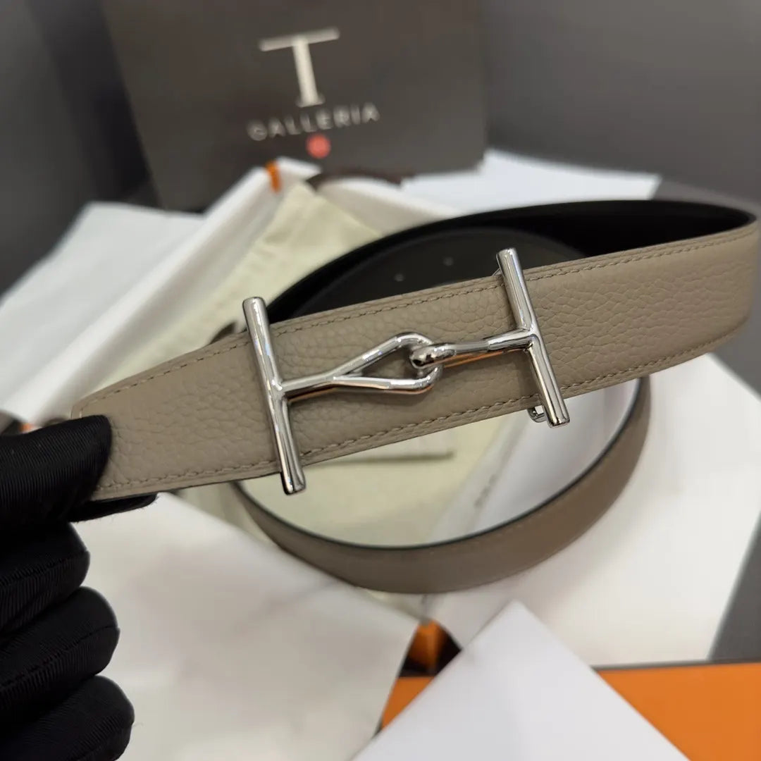 Hermes Khaki Leather Belt - Hình 4