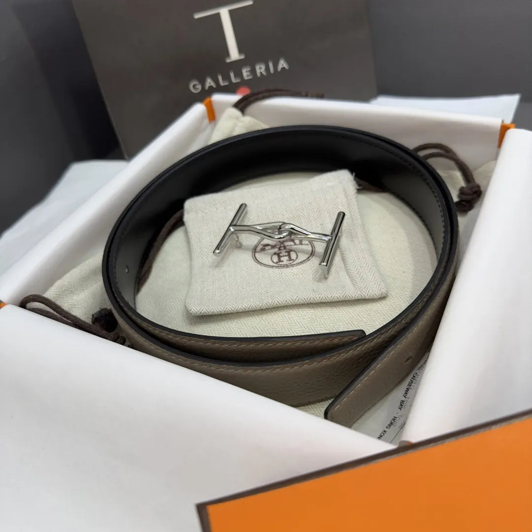 Hermes Khaki Leather Belt - Hình 5