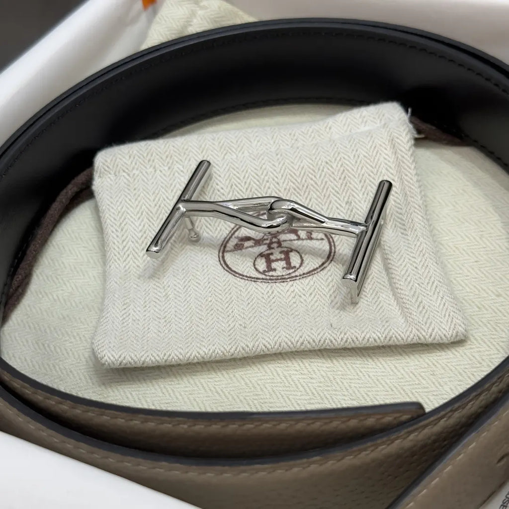 Hermes Khaki Leather Belt - Hình 6