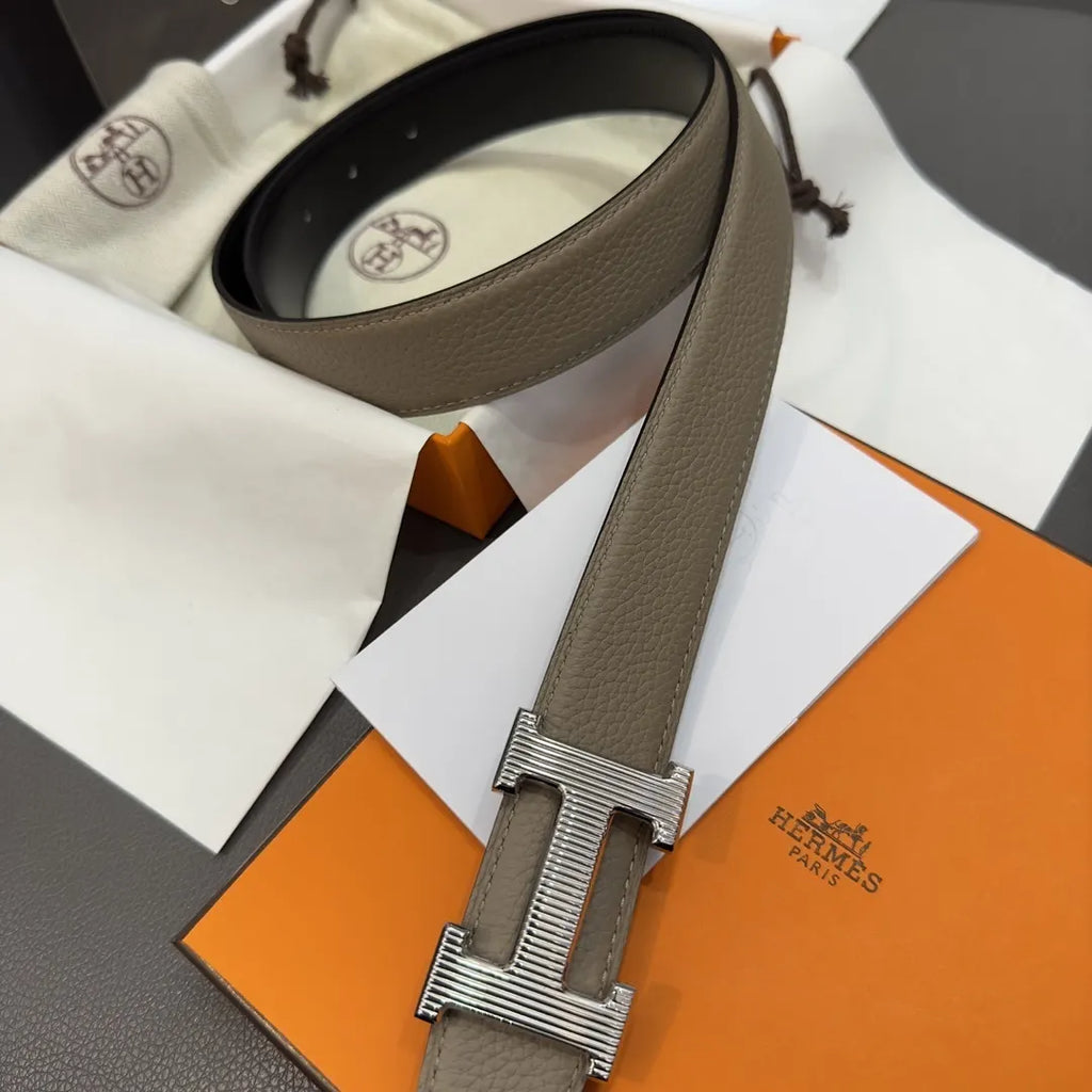 Hermes Gray Leather Belt