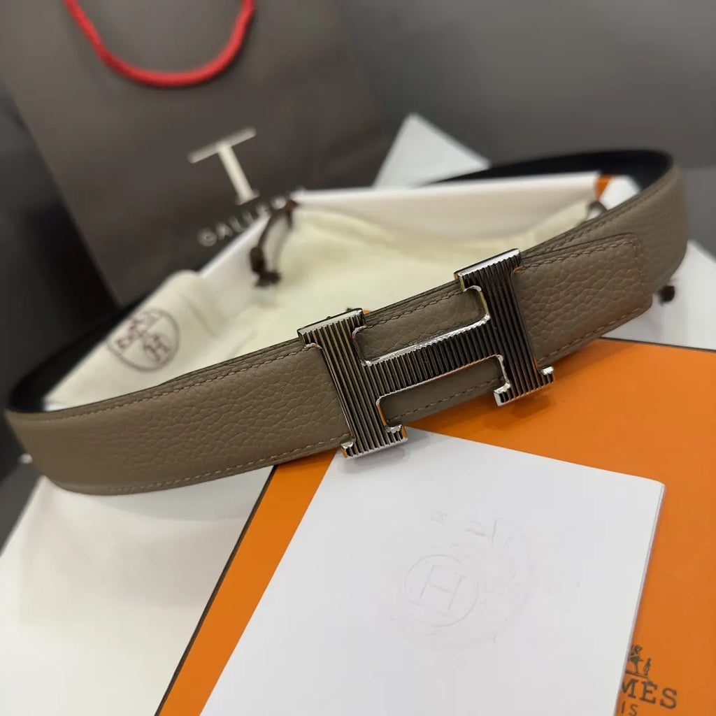 Hermes Gray Leather Belt - Hình 2