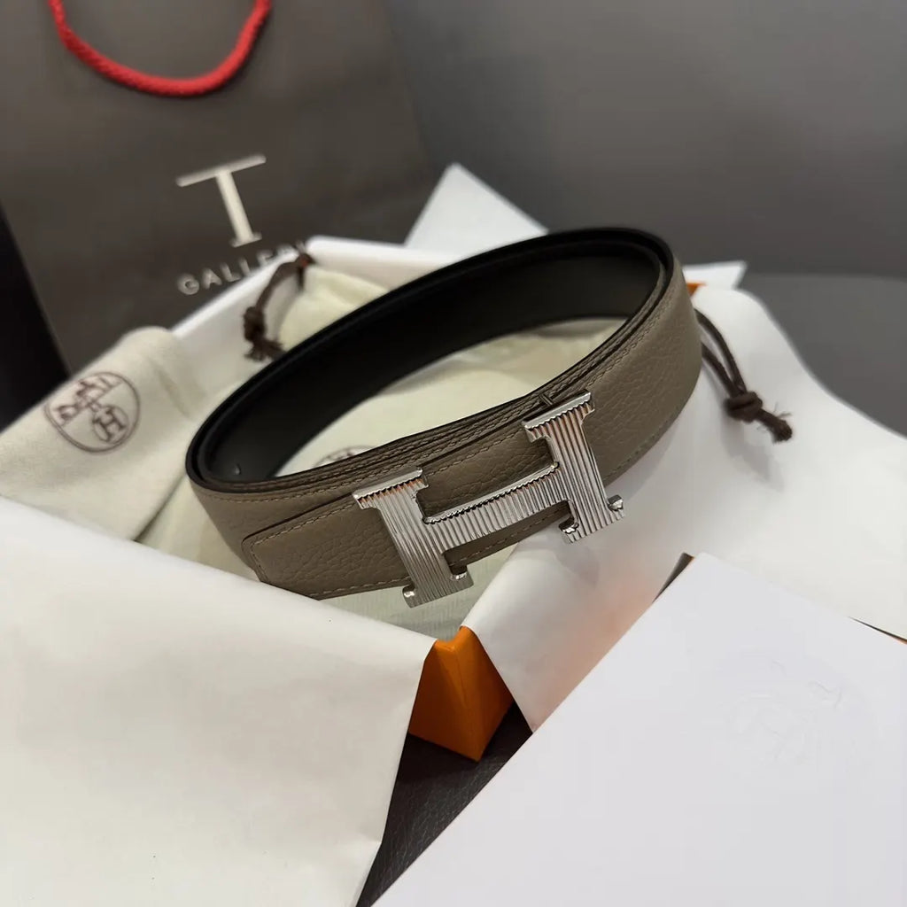 Hermes Gray Leather Belt - Hình 3