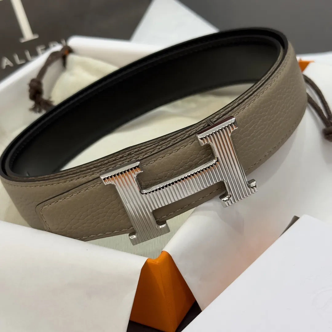 Hermes Gray Leather Belt - Hình 4