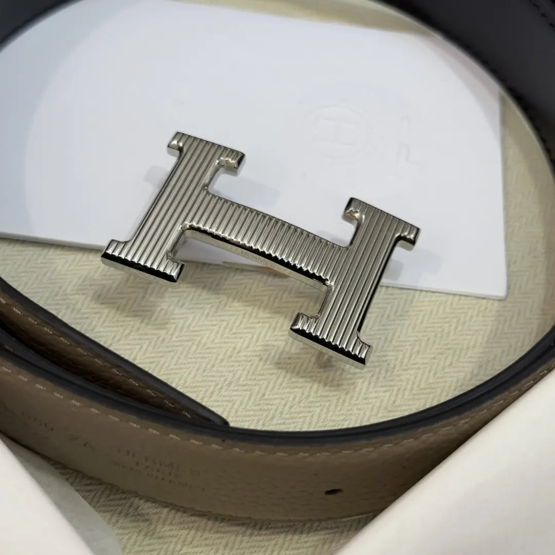 Hermes Gray Leather Belt - Hình 5