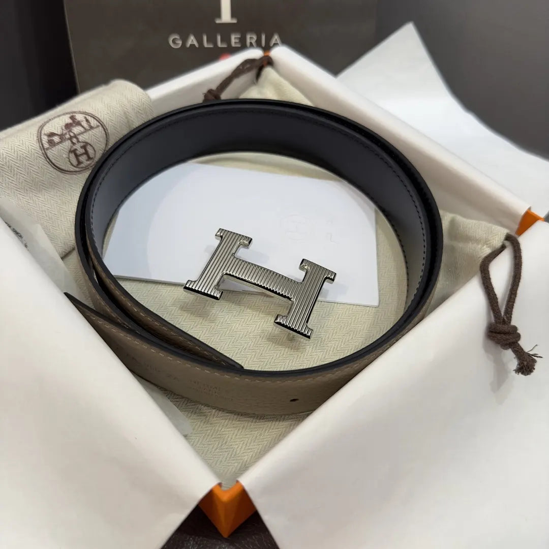 Hermes Gray Leather Belt - Hình 6