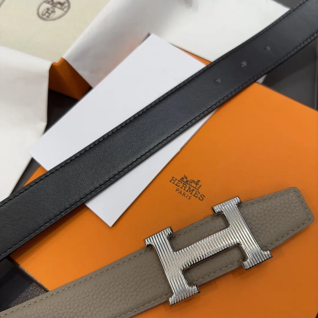 Hermes Gray Leather Belt - Hình 7