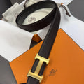 gold Hermes Dark Brown Leather Belt