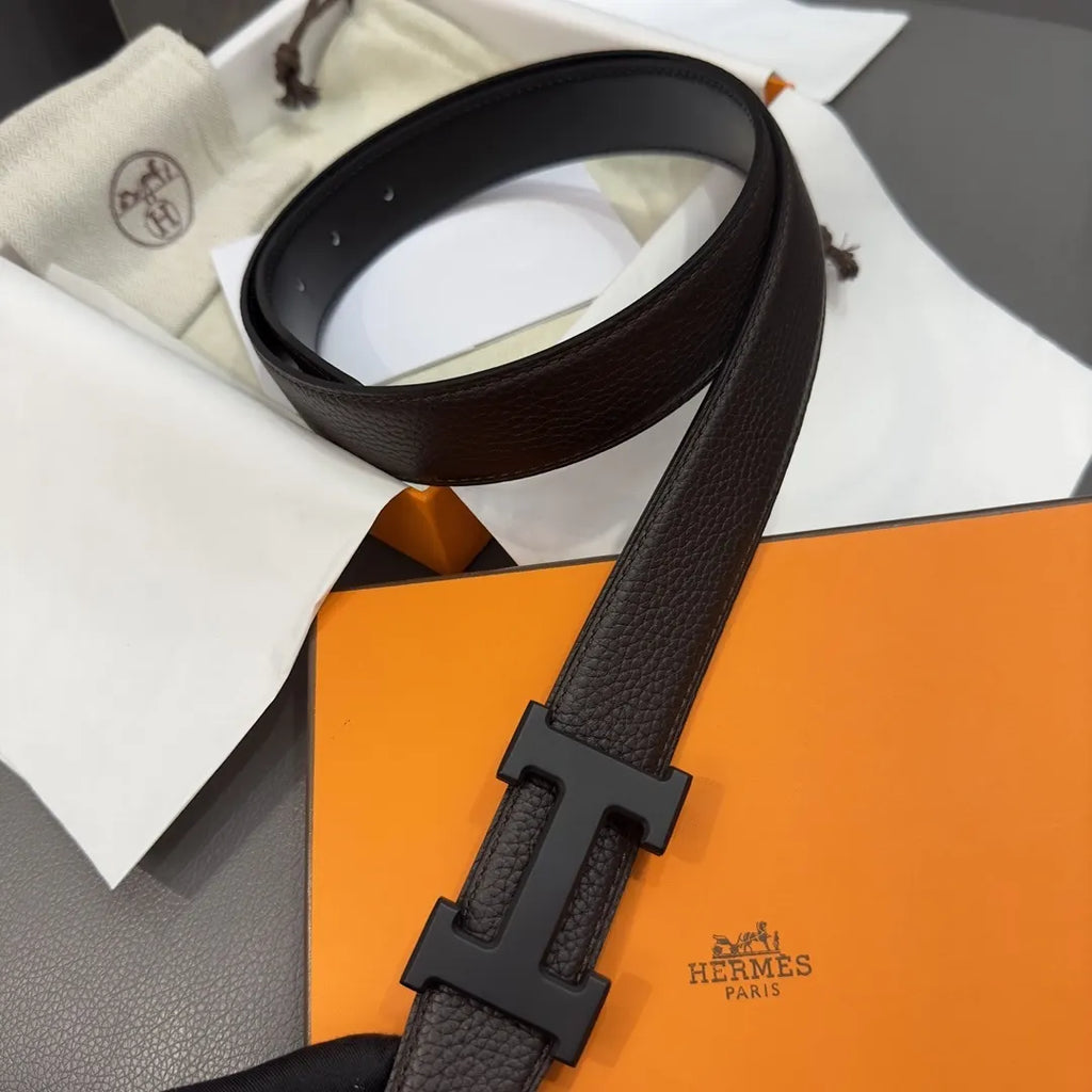 gold Hermes Dark Brown Leather Belt - Hình 5