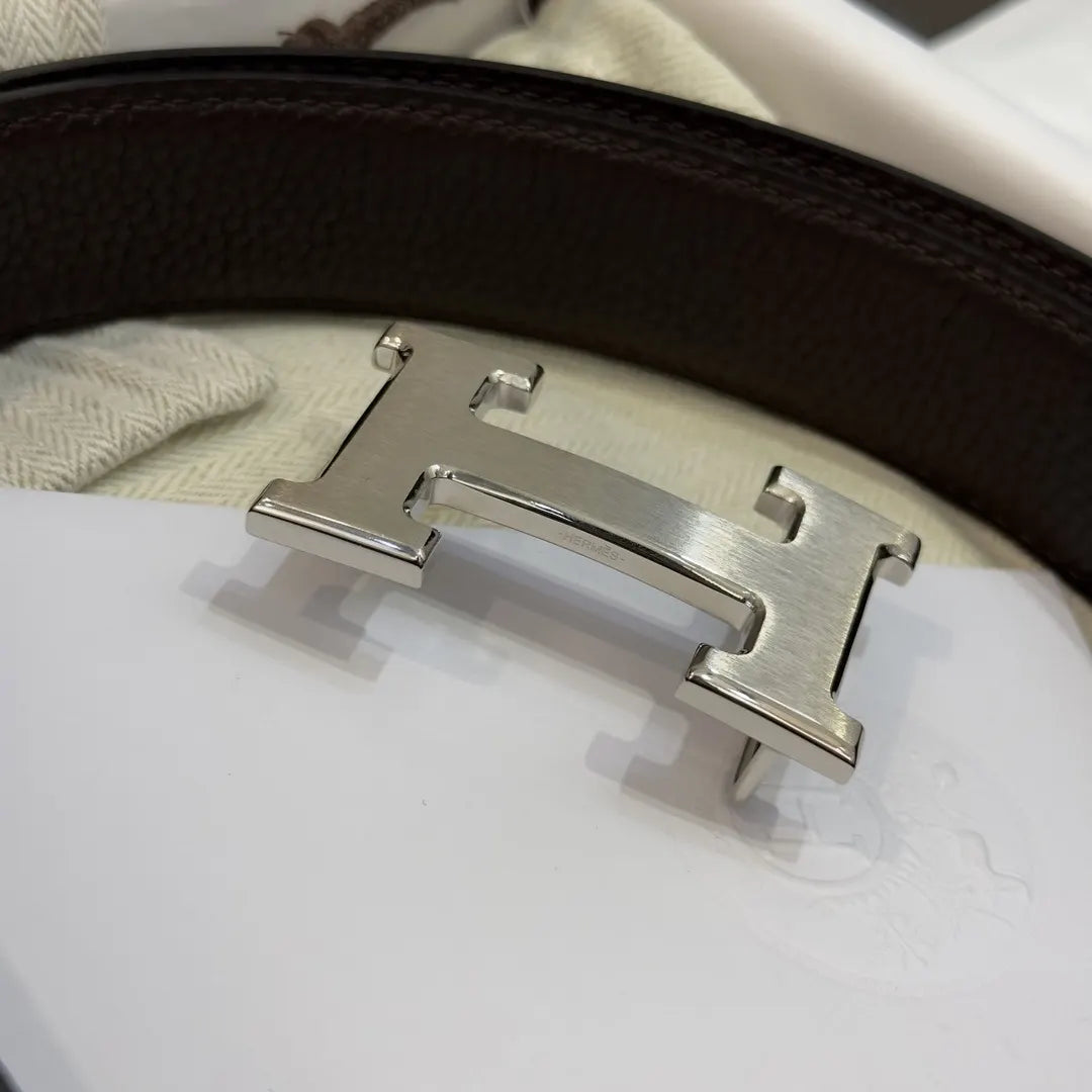 gold Hermes Dark Brown Leather Belt - Hình 7