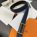 gold Hermes Blue Leather Belt