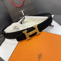 designer Hermes Gold Buckle Black Leather Belt