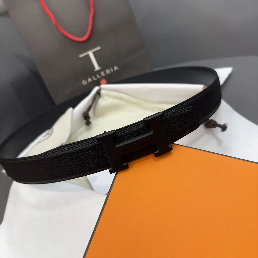 buckle Hermes Matte Black Leather Belt - Hình 2