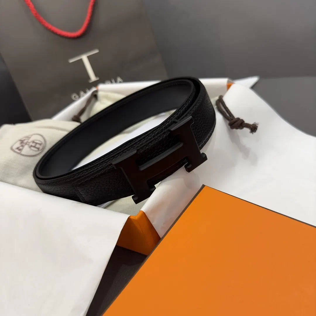 buckle Hermes Matte Black Leather Belt - Hình 3