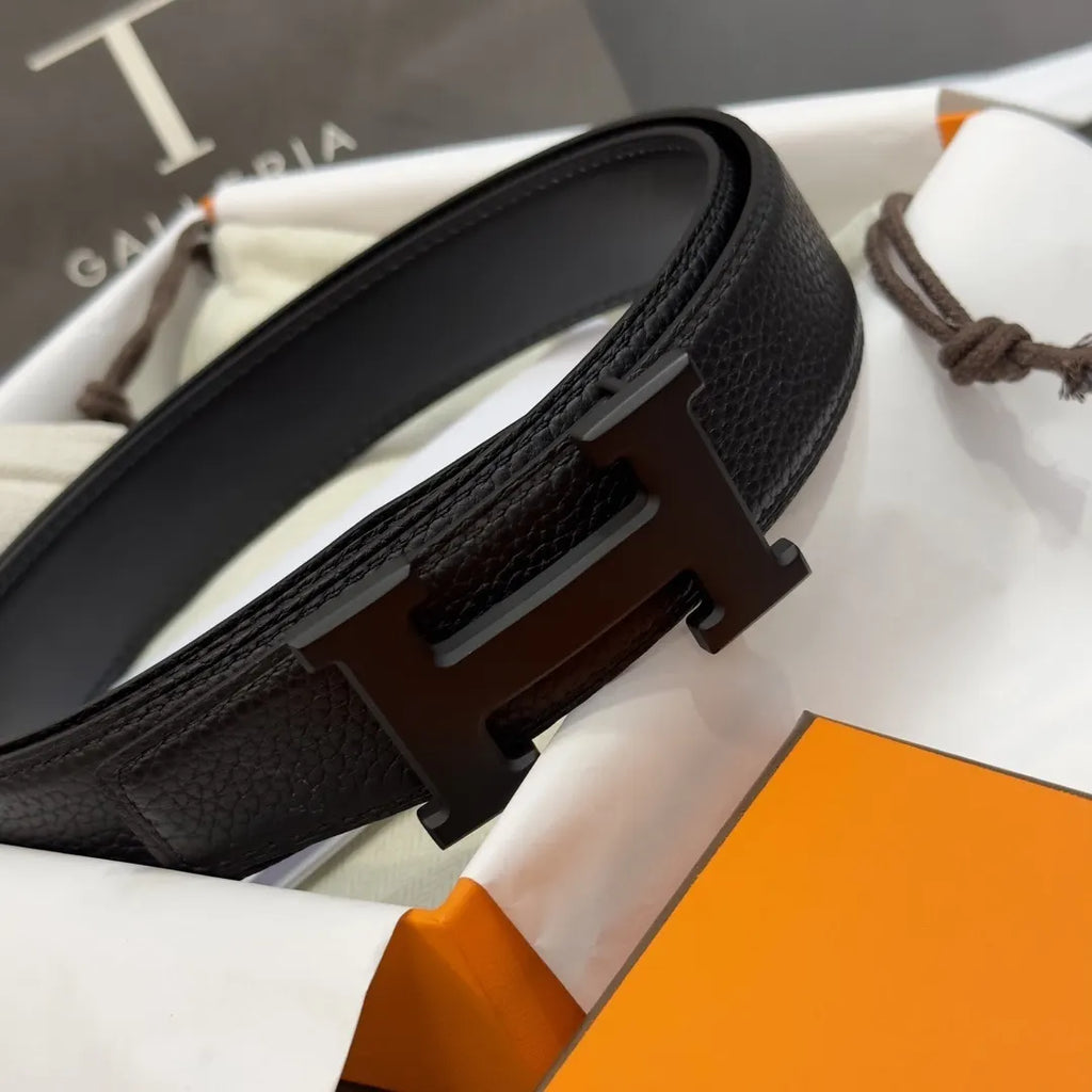 buckle Hermes Matte Black Leather Belt - Hình 4