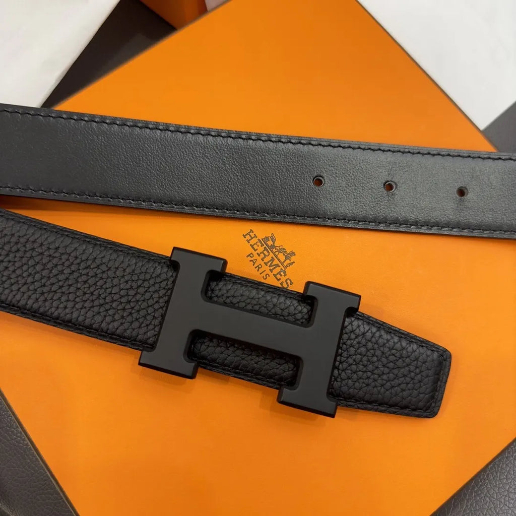 buckle Hermes Matte Black Leather Belt - Hình 5