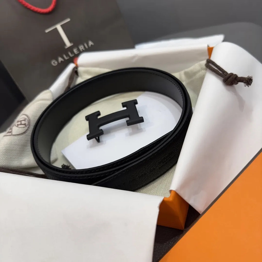 buckle Hermes Matte Black Leather Belt - Hình 6