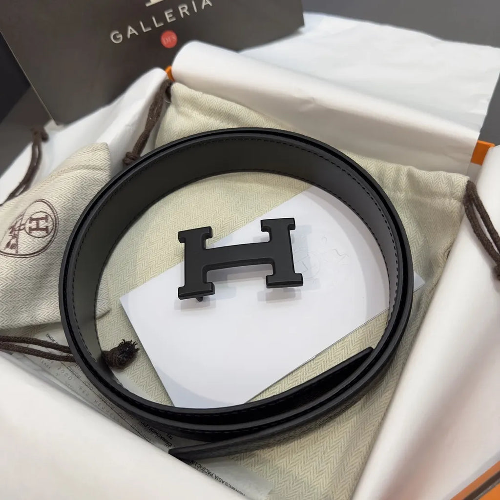 buckle Hermes Matte Black Leather Belt - Hình 7
