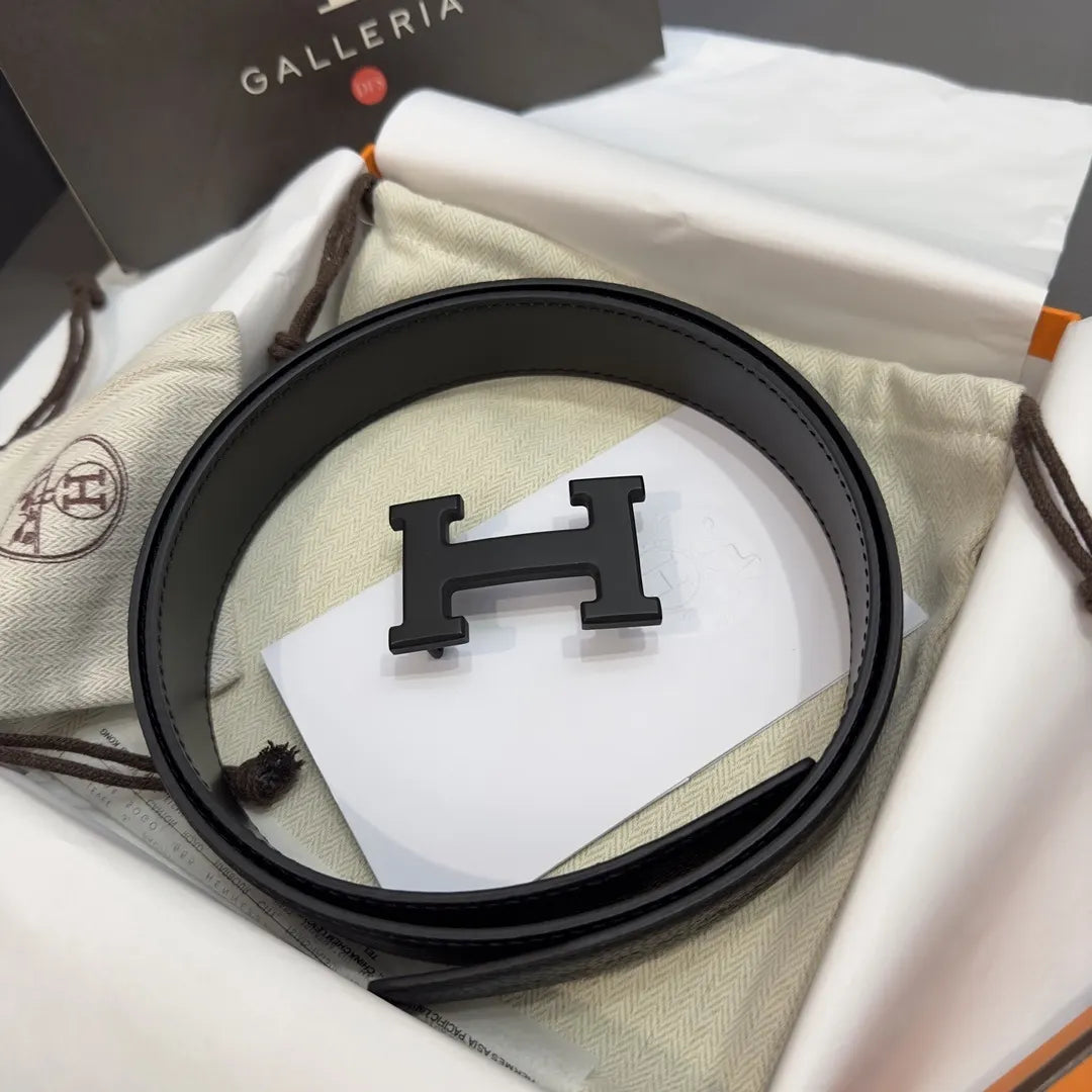 buckle Hermes Matte Black Leather Belt - Hình 7
