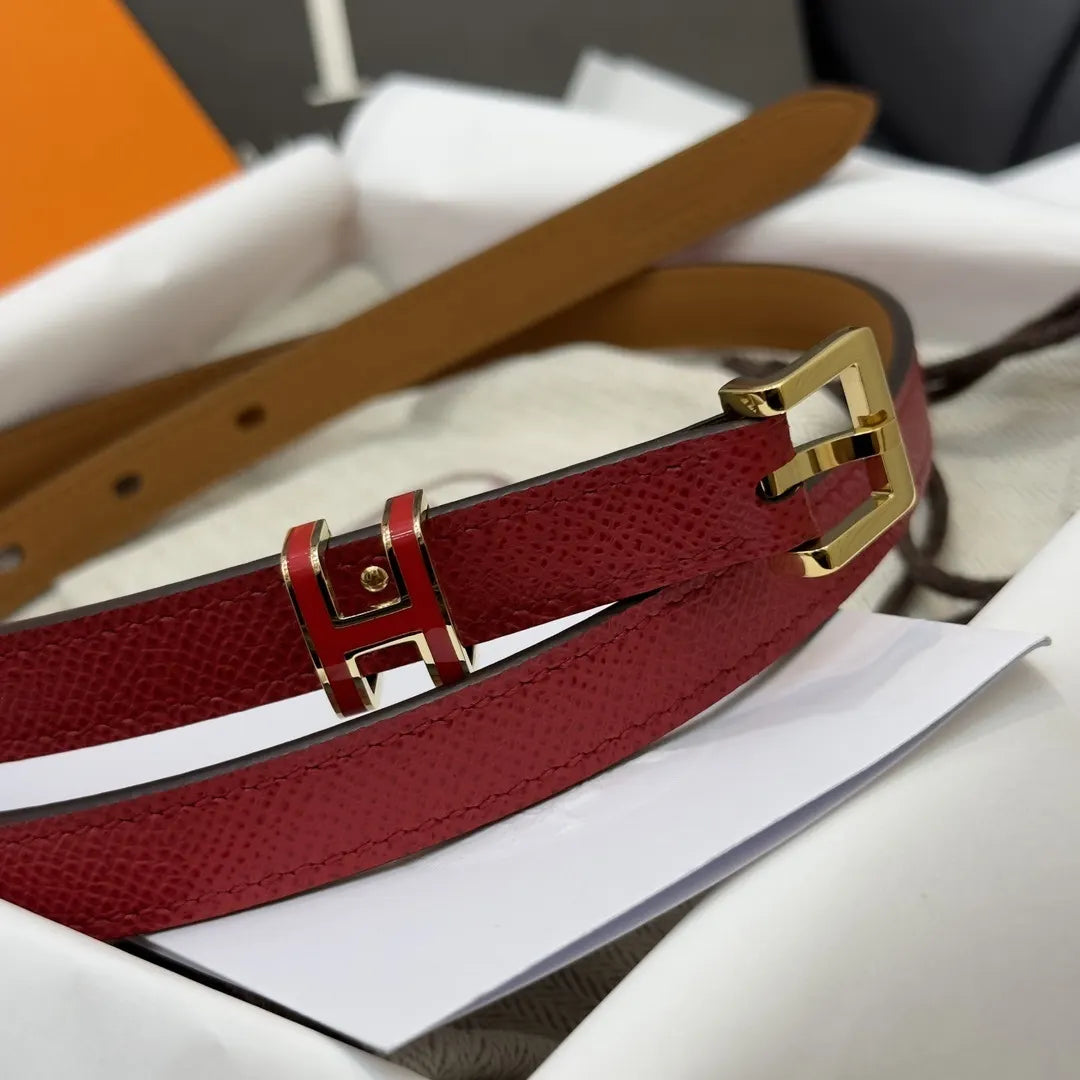 gold Hermes Red Leather Belt - Hình 3