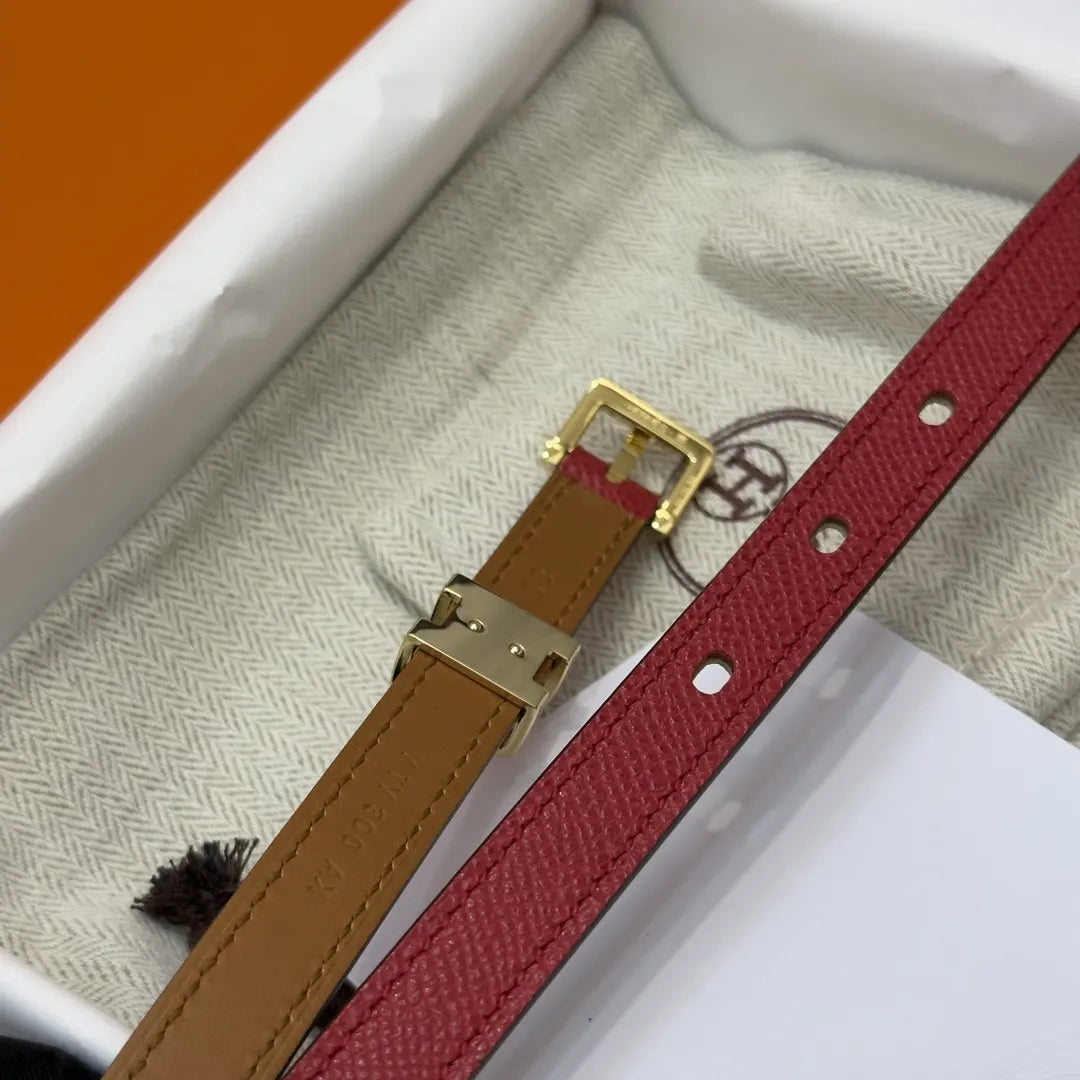 gold Hermes Red Leather Belt - Hình 5