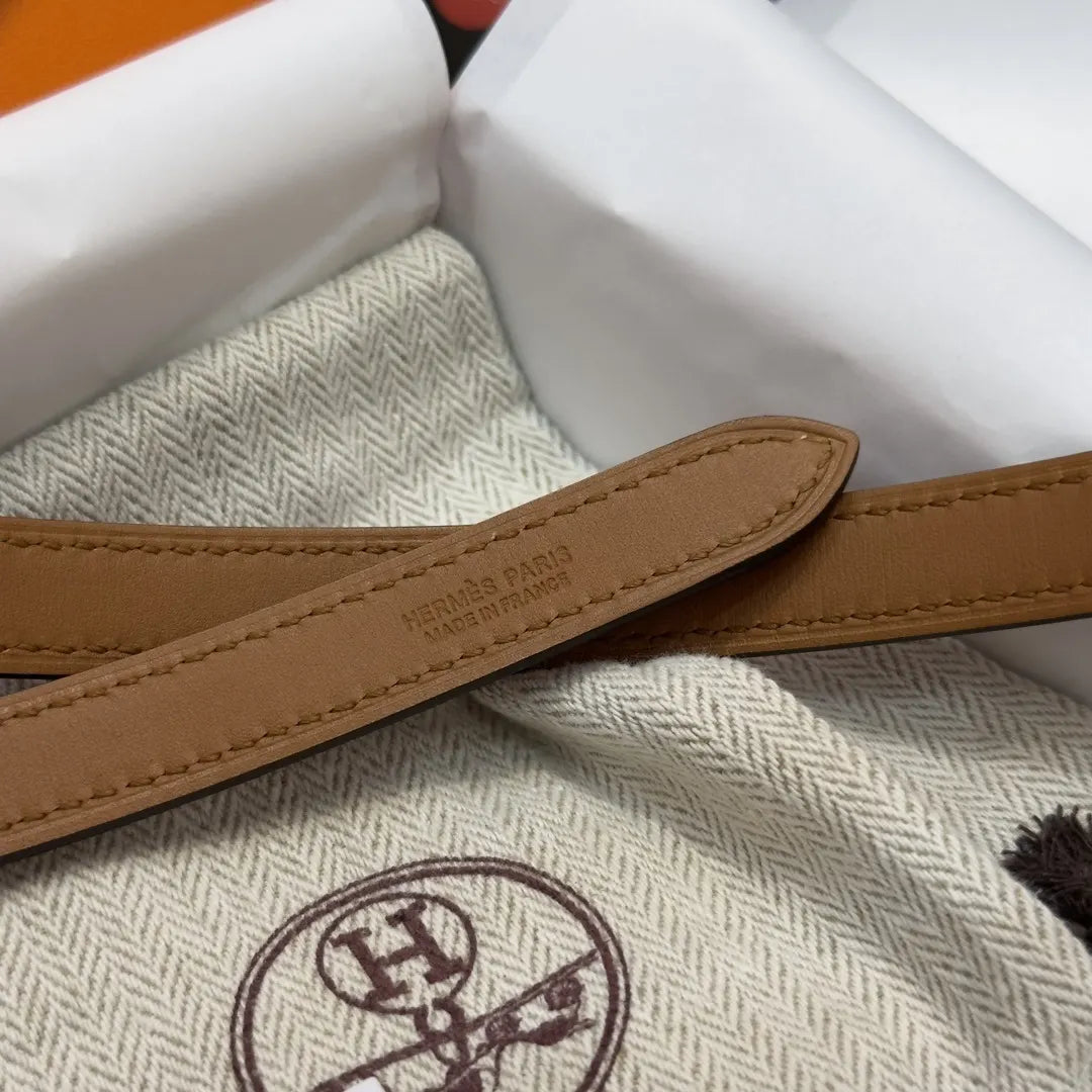gold Hermes Red Leather Belt - Hình 7