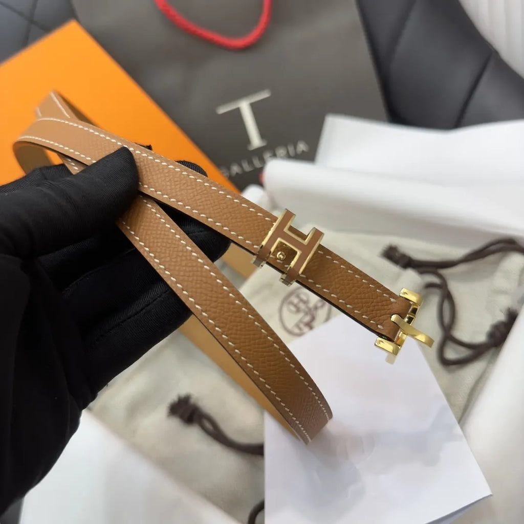 leather Hermes Gold Buckle Tan Belt
