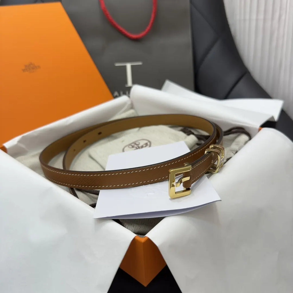 leather Hermes Gold Buckle Tan Belt - Hình 2