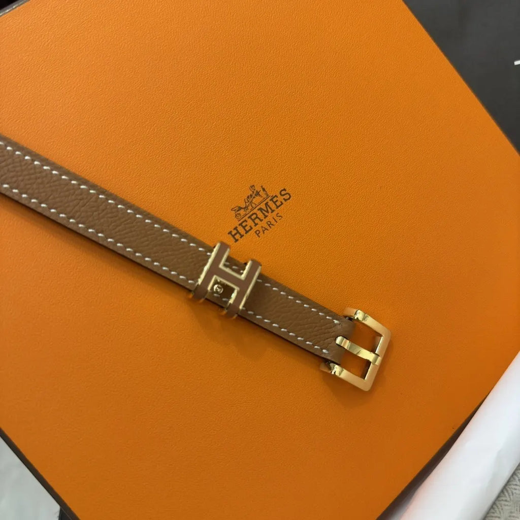 leather Hermes Gold Buckle Tan Belt - Hình 3