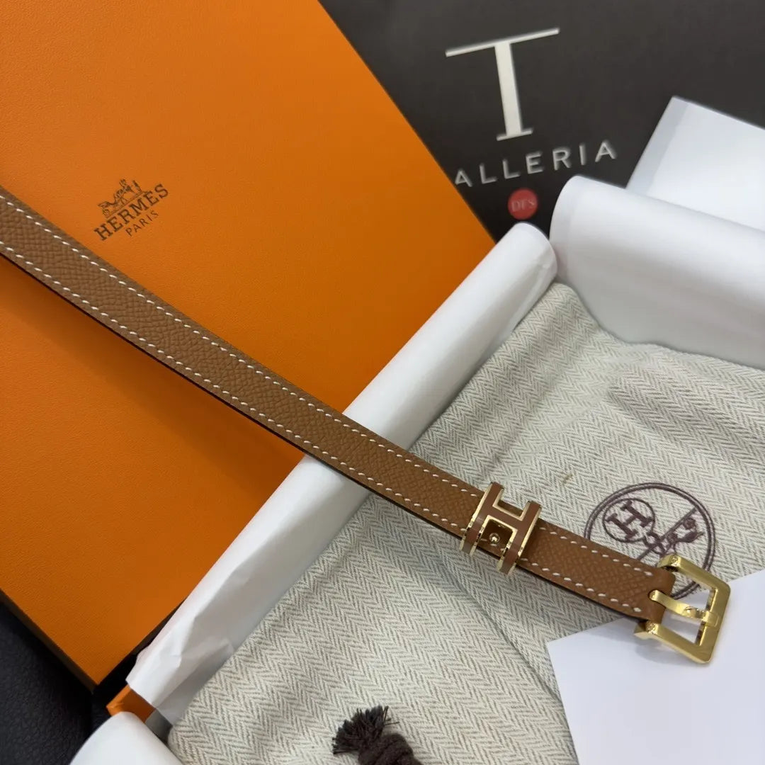 leather Hermes Gold Buckle Tan Belt - Hình 4