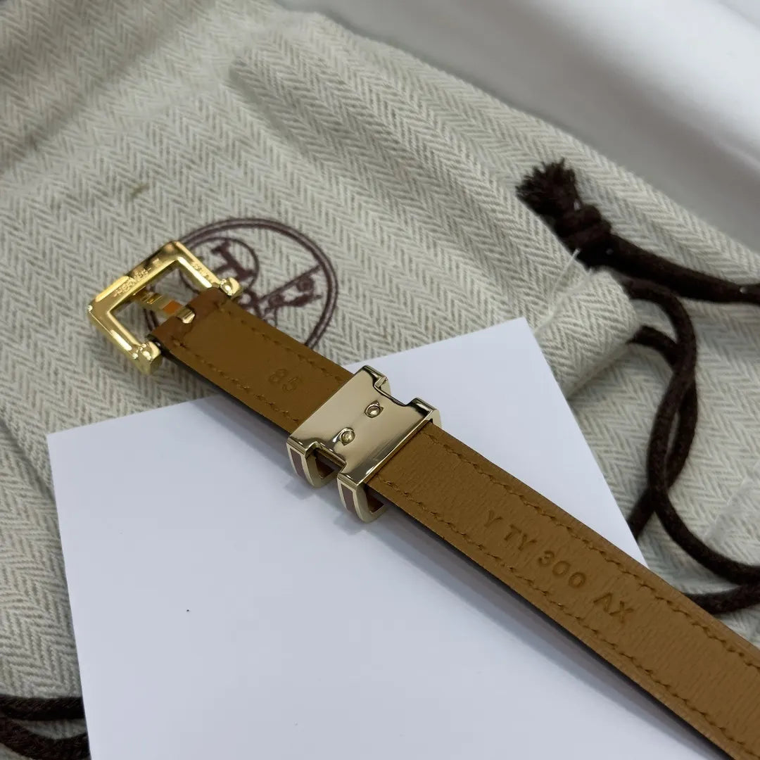 leather Hermes Gold Buckle Tan Belt - Hình 6