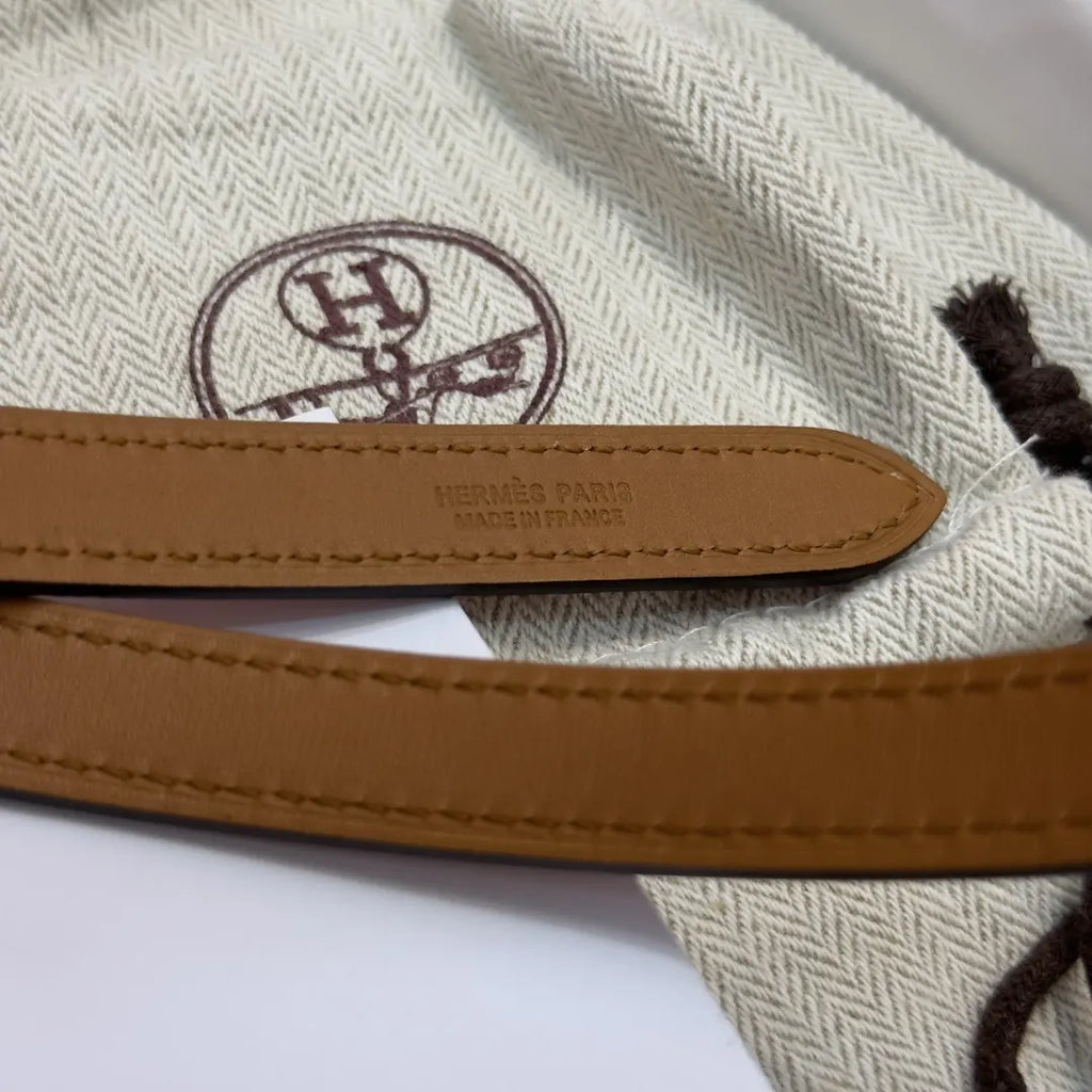 leather Hermes Gold Buckle Tan Belt - Hình 7