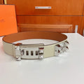 Hermes White Leather Belt Silver Medor Studs