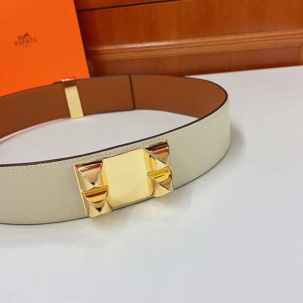 Hermes Off-White Leather Belt - Hình 2