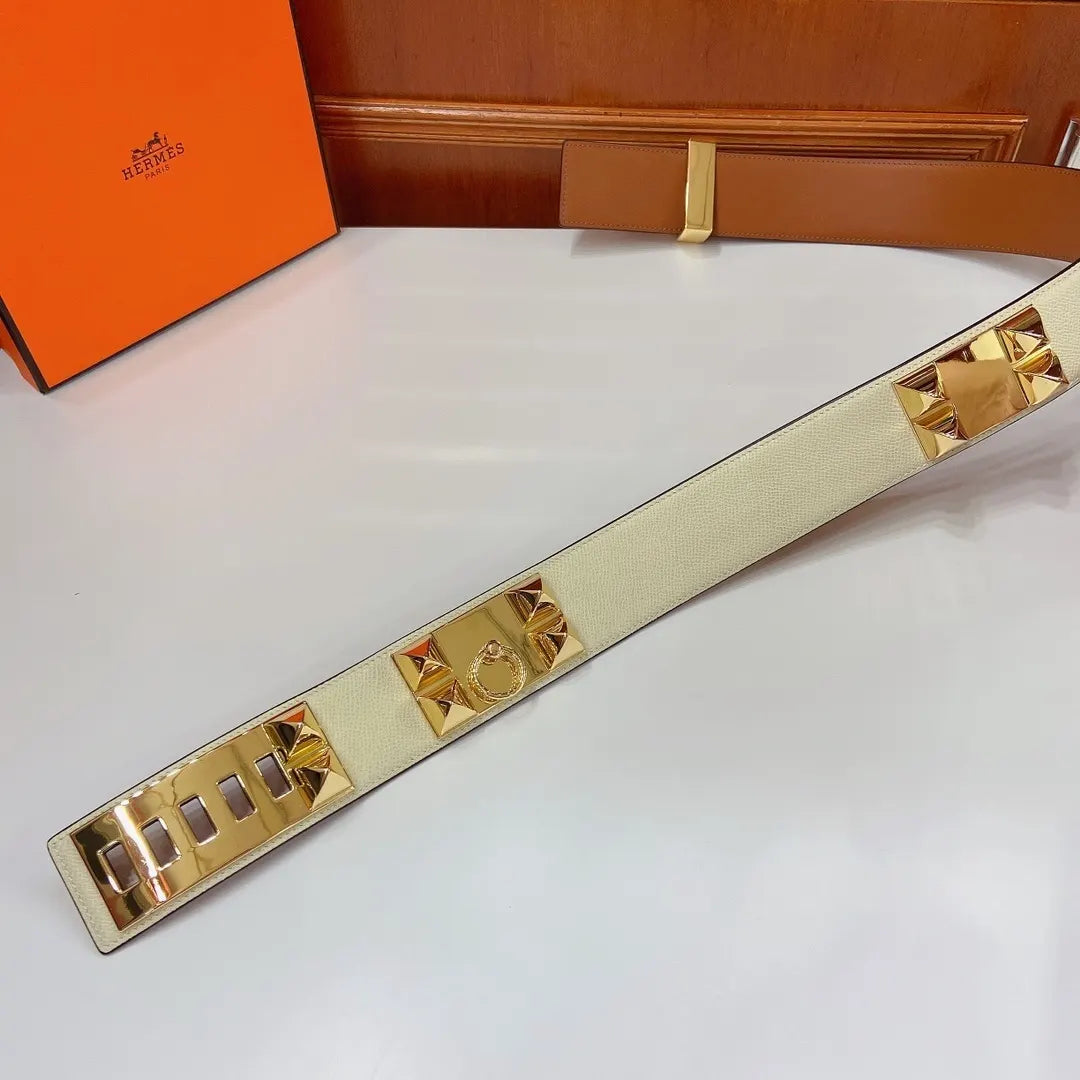 Hermes Off-White Leather Belt - Hình 3