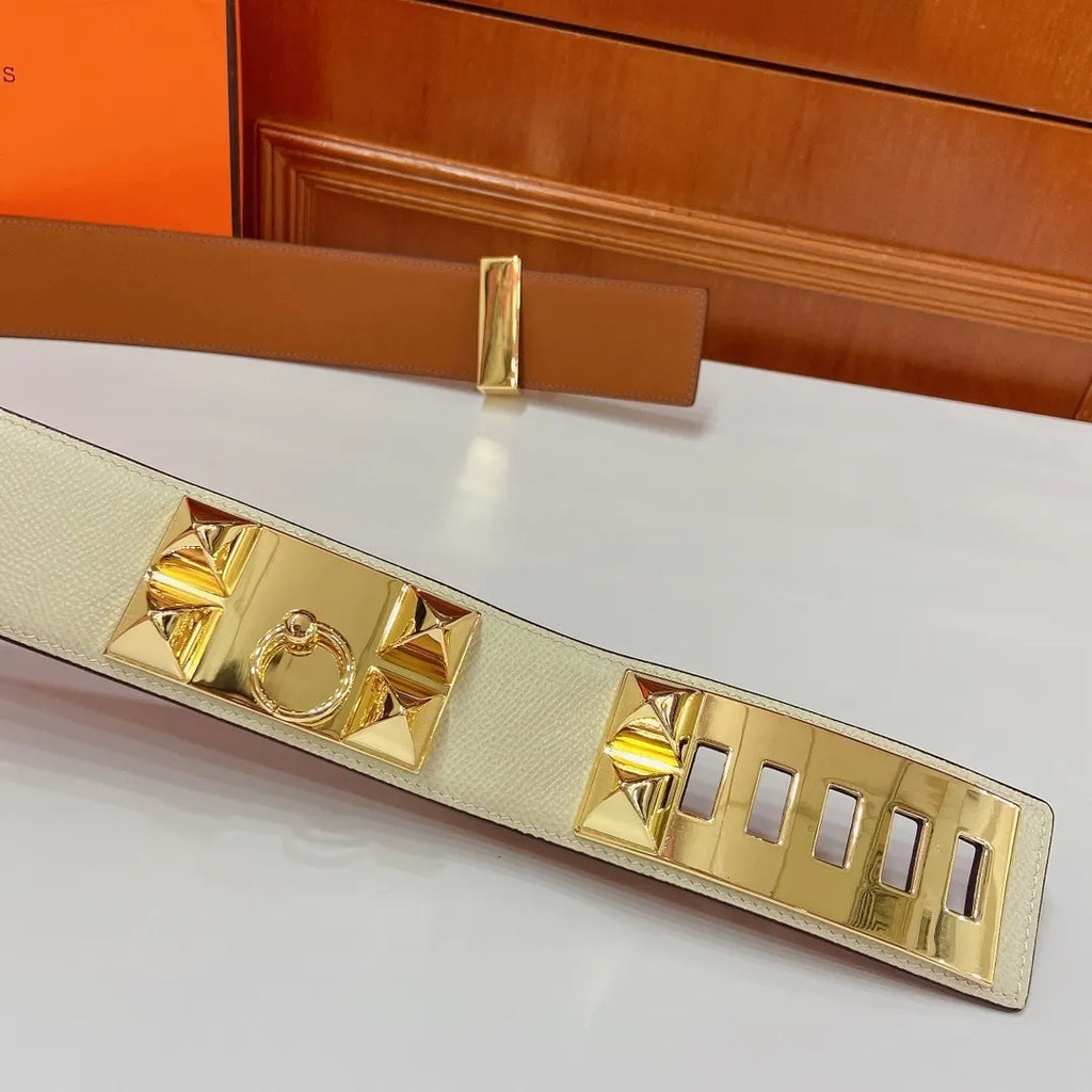 Hermes Off-White Leather Belt - Hình 4