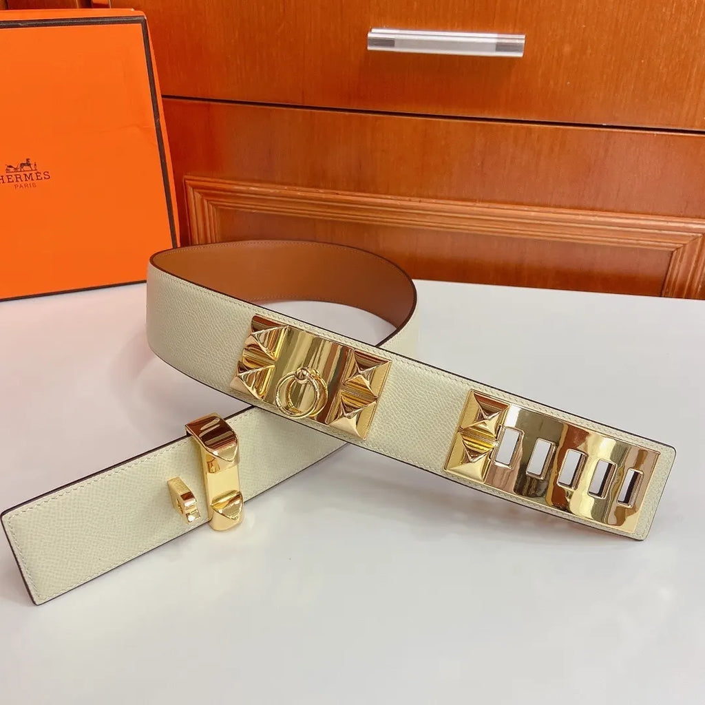 Hermes Off-White Leather Belt - Hình 5