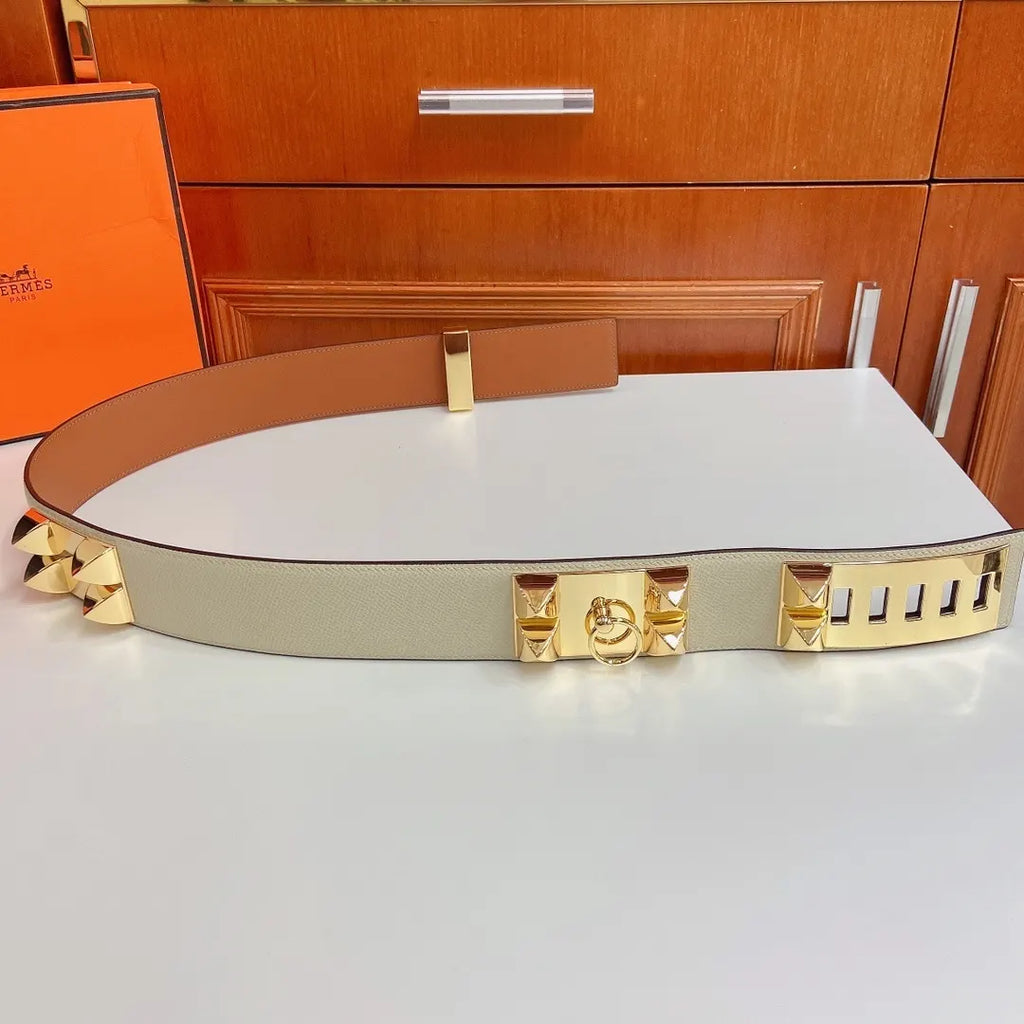 Hermes Off-White Leather Belt - Hình 6