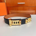 Hermes Black Leather Belt Gold Medor