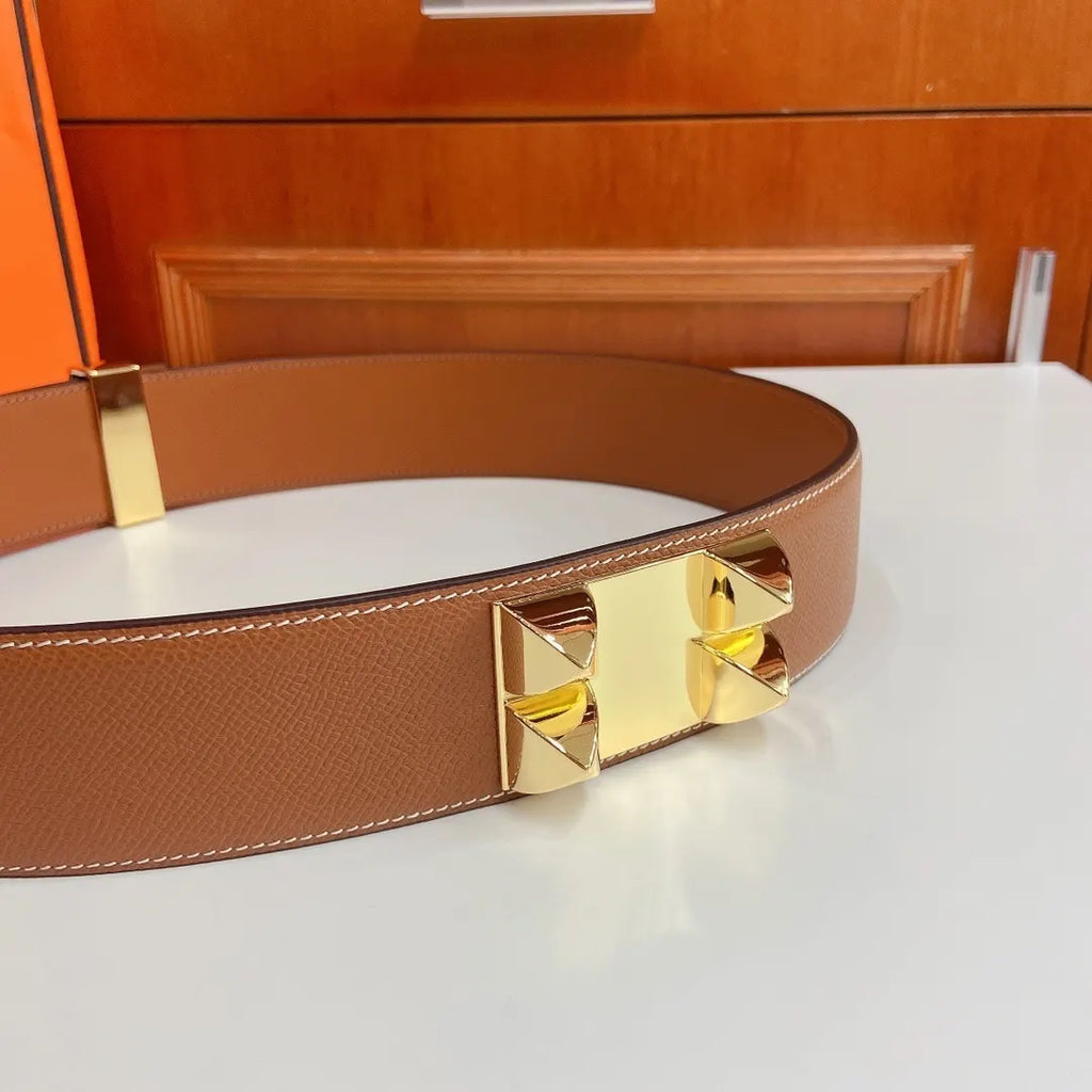 Hermes Gold Hardware Leather Belt - Hình 2