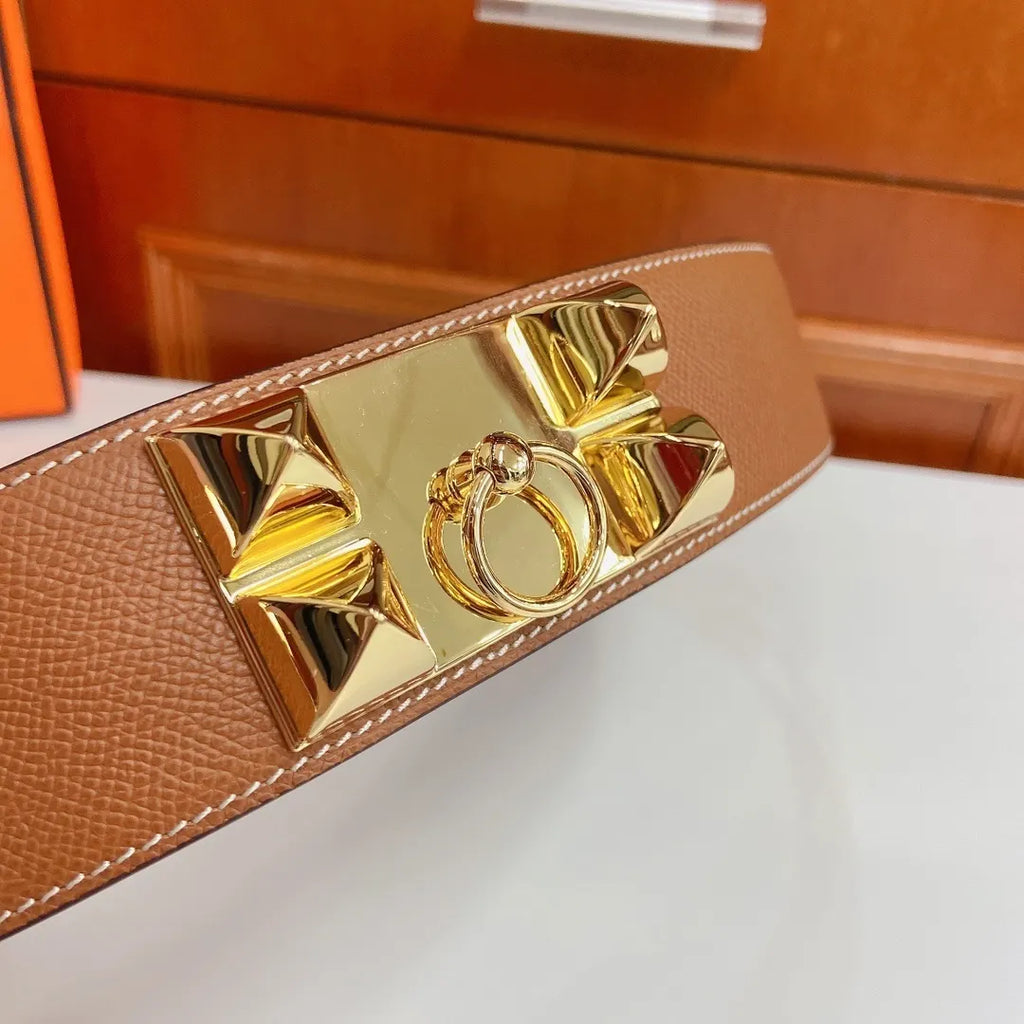 Hermes Gold Hardware Leather Belt - Hình 3