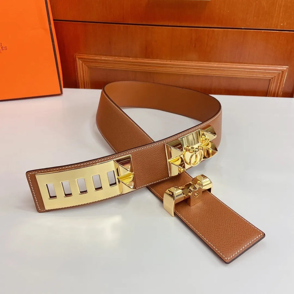 Hermes Gold Hardware Leather Belt - Hình 4