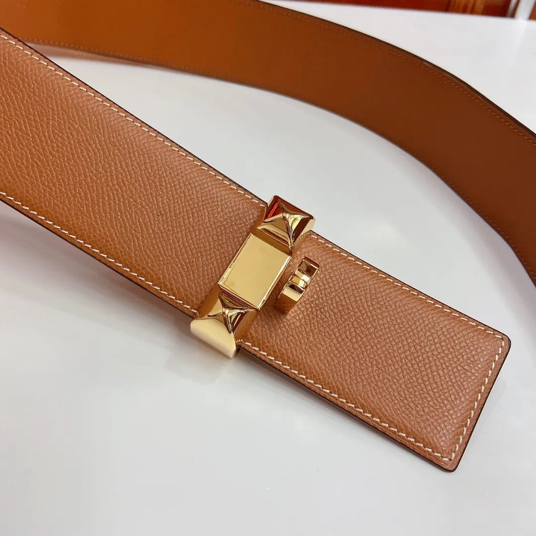 Hermes Gold Hardware Leather Belt - Hình 5