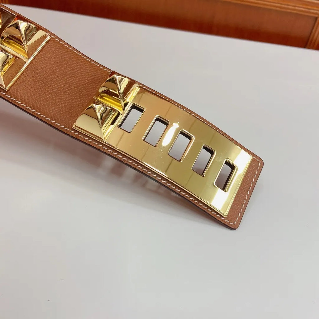 Hermes Gold Hardware Leather Belt - Hình 6