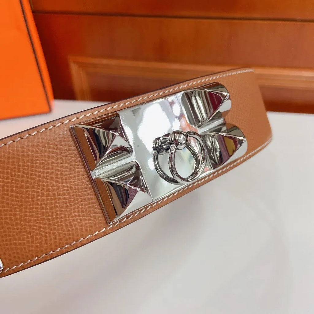Hermes Gold Studded Leather Belt - Hình 2