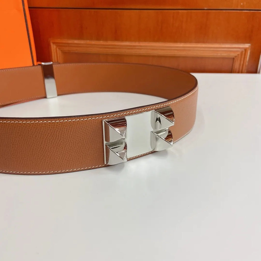 Hermes Gold Studded Leather Belt - Hình 3