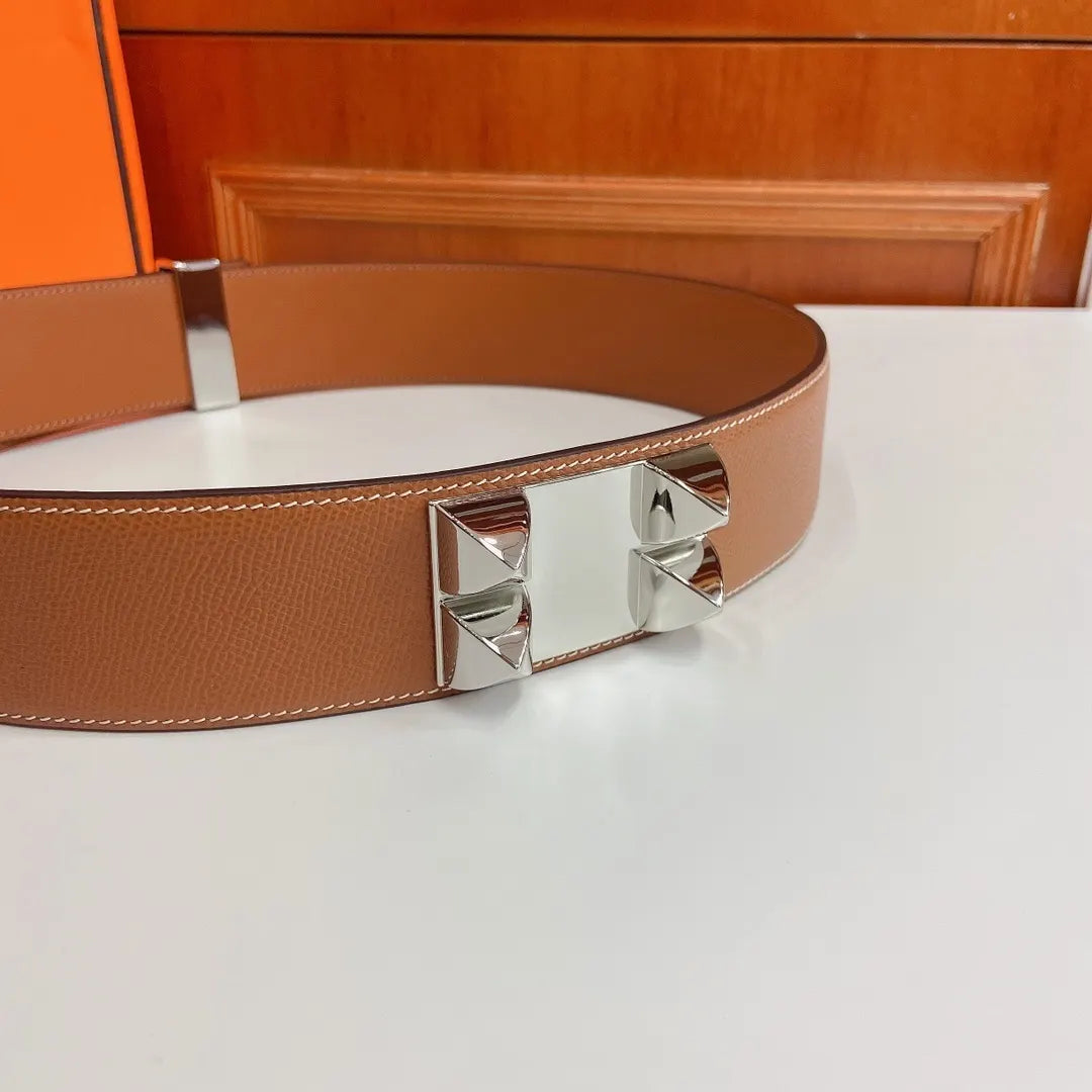 Hermes Gold Studded Leather Belt - Hình 3