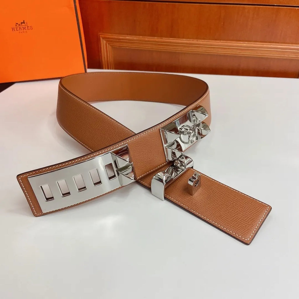 Hermes Gold Studded Leather Belt - Hình 4