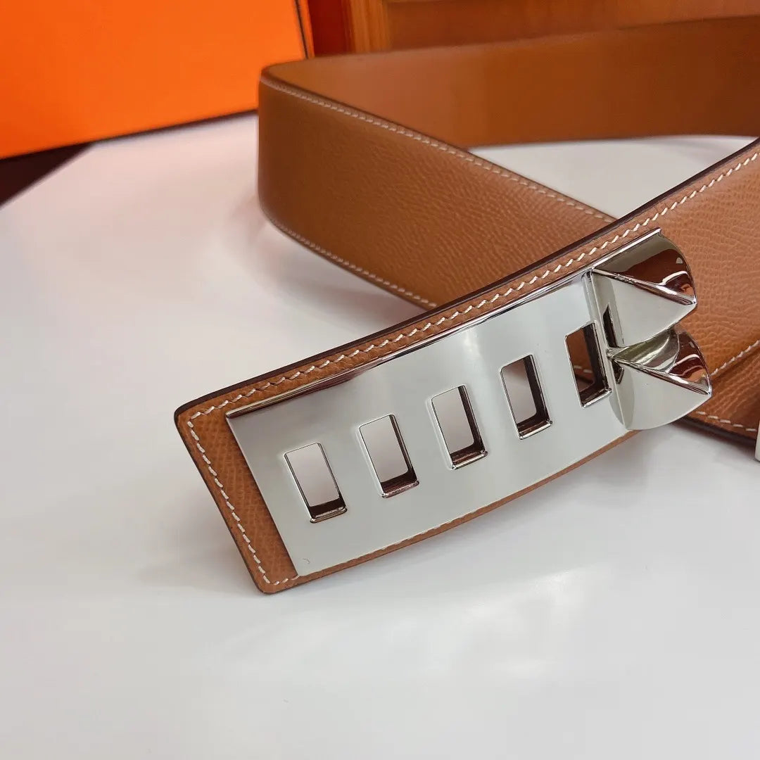 Hermes Gold Studded Leather Belt - Hình 5