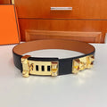 Hermes Black Leather Medor Studded Belt